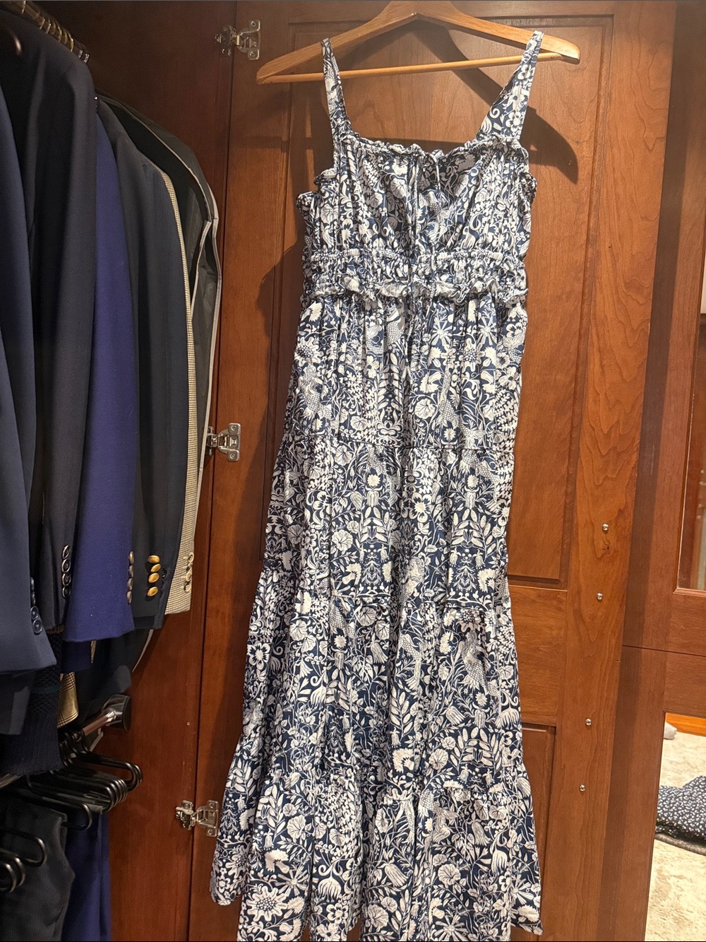 J. Crew Navy and White Floral Maxi Sundress